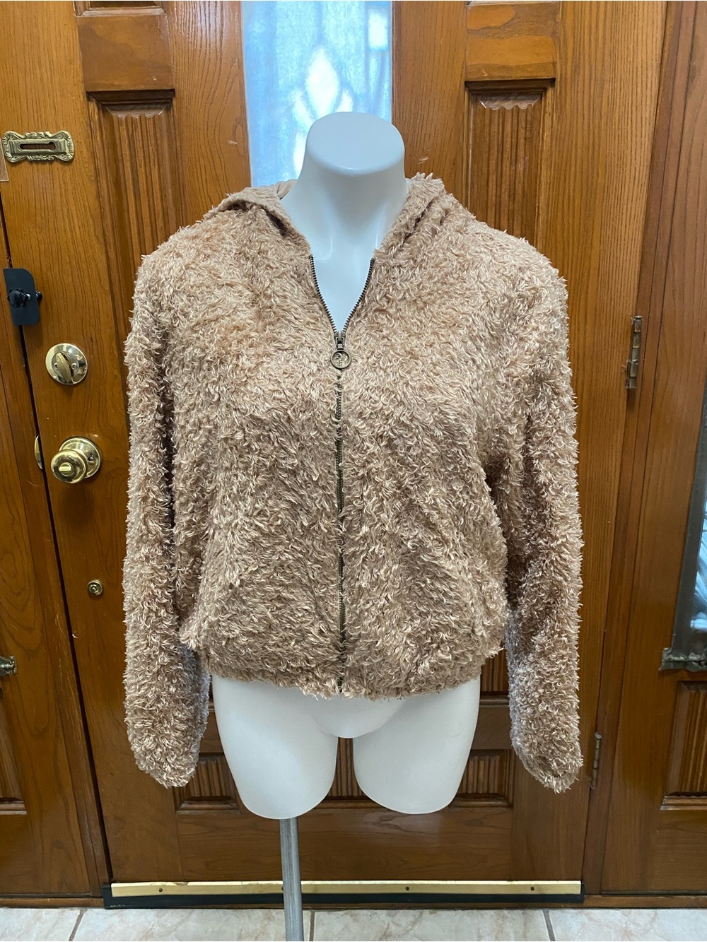wild fable Plush Faux-Sherpa Zip Hoodie Jacket - Tan